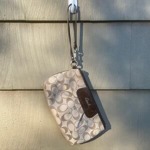 Coach Signature Tan/Brown Wristlet/Wallet with Credit Card Slots